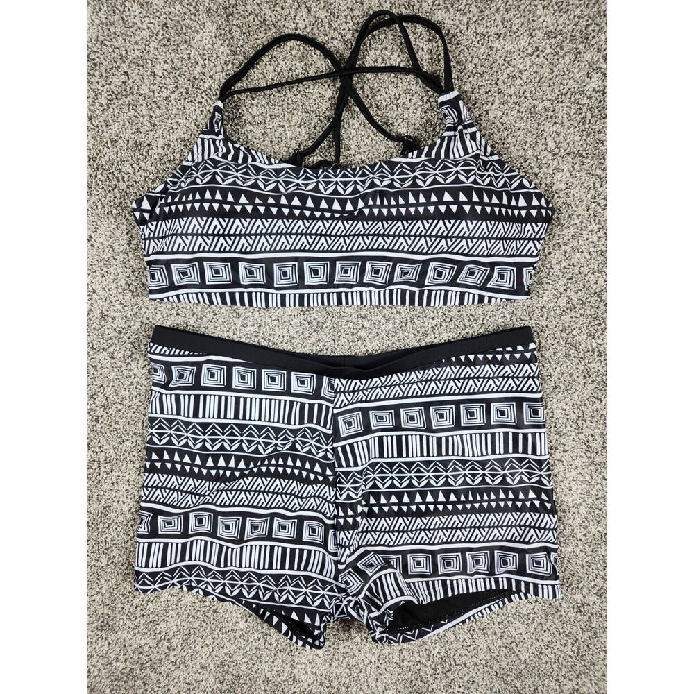 Tribal Bikini 2 Piece Swimsuit Womens 2XL Spaghetti Strap Crisscross Back